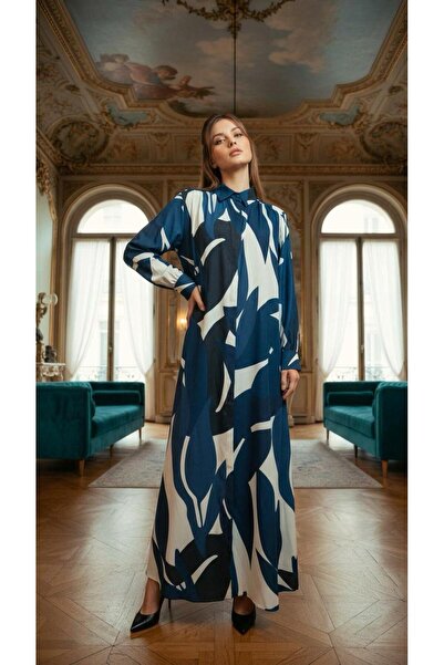 newmisal Women's Jesika Fabric Patterned Shirt Dress with Hidden Buttons