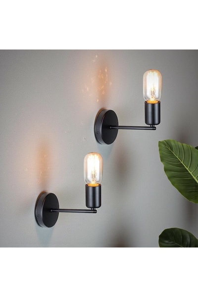 OSC HOME AYDINLATMA TASARIM Siyah Tekli Duvar Aplik 2 li set ( ampul gönderim...