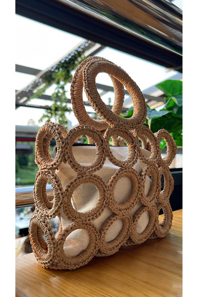 WOMANBAG EL YAPIMI HALKA TASARIM KUTU HASIR ÇANTA