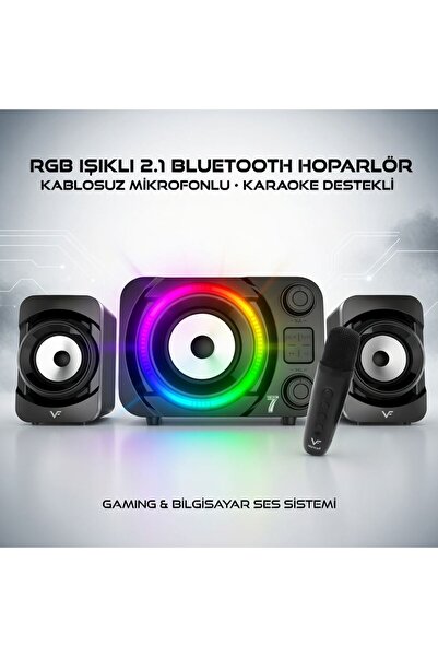 Sezy Ecco7 Bluetooth Mikrofonlu Hoparlör RGB 2+1 Ses Sistemi Gaming Bilgisaya...