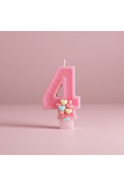 Miki & Miki Pembe Simli Pasta Mumu Doğum günü mum 4 yaş Balon Konsept