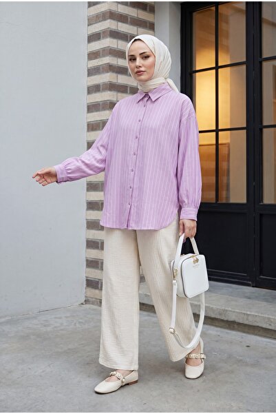 Modamorfo Striped slit loose linda shirt - light lilac