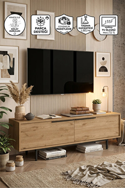 Yurupa Bohem Tv Ünitesi 160cm Tv Sehpası Metal Ayaklı Sepet BOH1-S