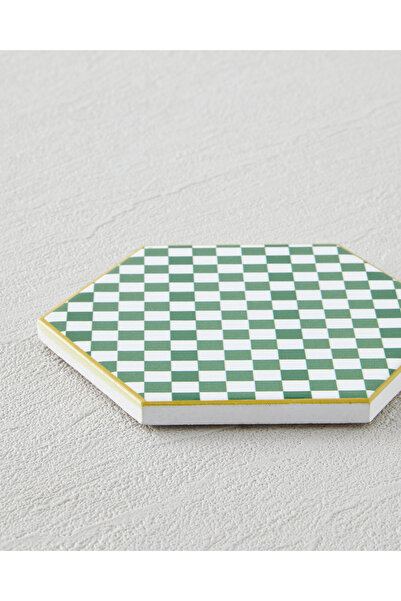English Home Dalmata Seramik Bardak Altlığı 10.8x0.8 cm Beyaz - Yeşil