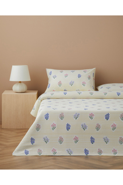 English Home Flower Stripes Baskılı Pamuklu Tek Kişilik Pike Takımı 150x220 c...
