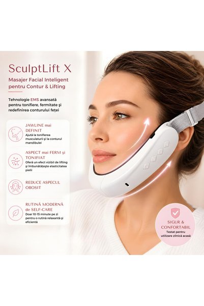 Omaly Aparat Modelare Față, Masaj facial pentru Femei și Bărbați, Reduce Bărbie Dublă și Gușă, Tonifiere Maxilar cu Microcurent, Vibrații, 12 Intensități, cu Timer 15min, Banda ajustabilă și confortabilă