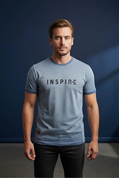 Piyera Men's Blue Inspire Printed Single Jersey Fabric T-Shirt Slim Fit Cotto...