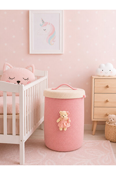 Bohemahomedecor Ροζ μεγάλο καλάθι πλυντηρίου ρούχων, οργανωτής καλαθιών πολλα...
