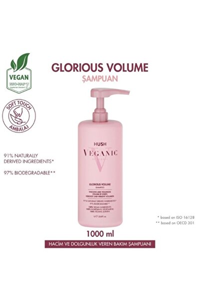 HUSH Veganic Glorious Volume Zayıf Saçlar İçin Hacim Veren Şampuan 1000 ml