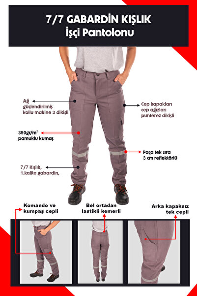 Selçuklu Plus 7/7 Gabardin Kışlık İşçi Pantolonu Tek Reflektörlü Kalın İş Pan...