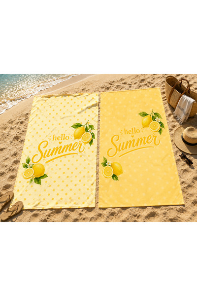 Piloji 2'li Set Hello Summer Sarı Puantiyeli Plaj Havlusu Büyük Boy Yazlık De...