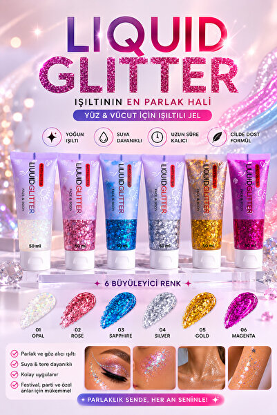 Lesvip's Jel formlu Face and body glitter pırıltılı sim 6'lı set