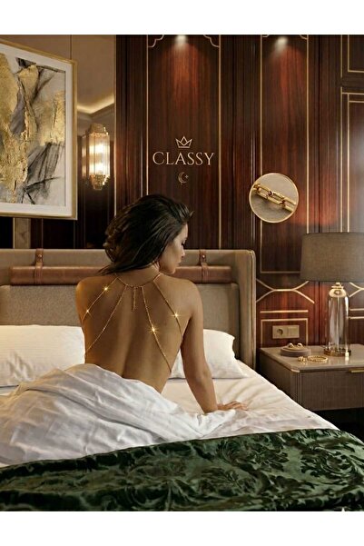 Classy Suyolu Choker Gerdanlık Kolyeli Zincir Detaylı Sırt Kolyesi Ve Vücut A...
