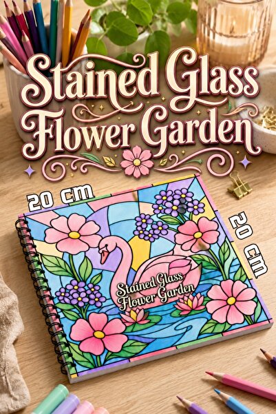 Pink Swan Craft Stained Glass Vitray Flower Garden 20x20 Cm Büyük Boyama Kita...