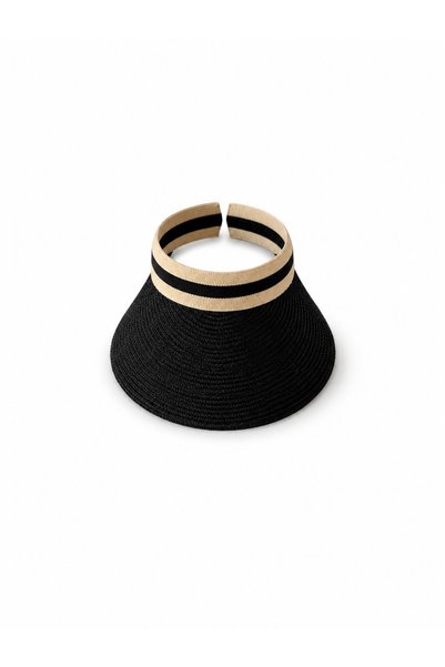 AGAPI Women's Black Straw Visor Hat Wide Brim Sun Protection Summer Beach and Vacation Hat