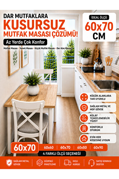 VOGUE TASARIM VE AKSESUAR 60x70 Küçük Mutfak Masası – Şık & Dayanıklı çam ren...