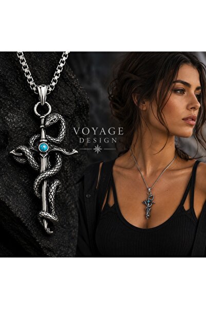 voyageaccessory Stainless Steel Gothic Dagger Design Turquoise Stone Snake Sw...