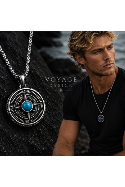 voyageaccessory Antique Silver Color Stainless Steel Vintage Compass Necklace...