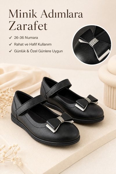 fao shop 7/24 Girl's Black Ceremonial Shoes, Ballerina Shoes, Size 31, Orthop...