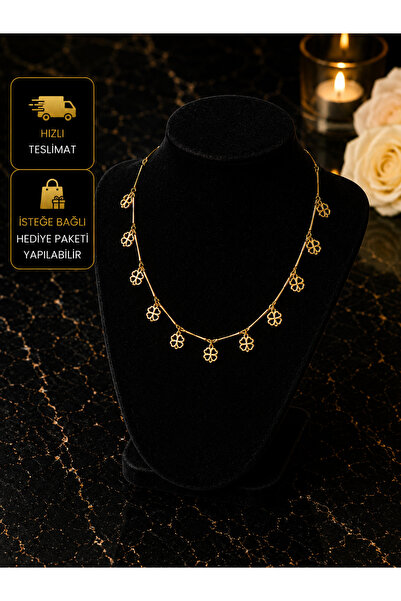 PURE BERRY 4 YAPRAKLI YONCA KOLYESİ ÇELİK KARARMAZ
