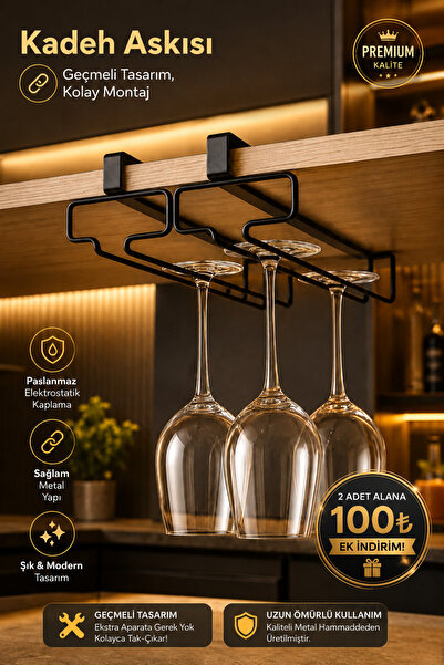 KITCHBATH İkili Geçmeli Bardak Kadeh Askısı Mutfak Düzenleyici, Kolay Montajl...