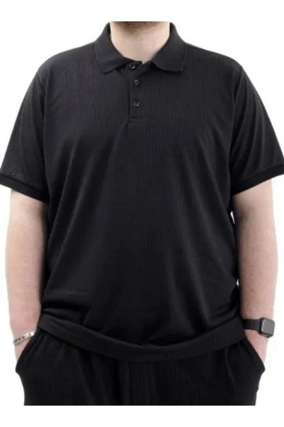 cusseli Big Size Men's T-Shirt Polo Neck Jacquard 24337 Black