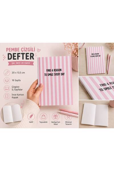 4nio PEMBE ÇİZGİLİ DEFTER