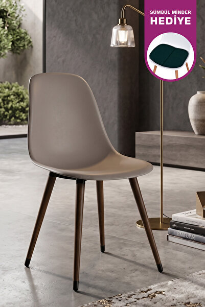VİLİNZE Eames Kestane Ahşap Ayak Plastik Gri Sandalye