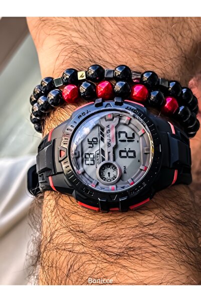 Jaga Sports Men's Wristwatch, Red Silikon Cord Suitable for Pool and Sea Use,...