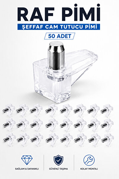 NZB Raf Pimi Şeffaf Cam Ahşap Metal Raf Tutucu Çivisi Mobilya Dolap Pimi (50 ...