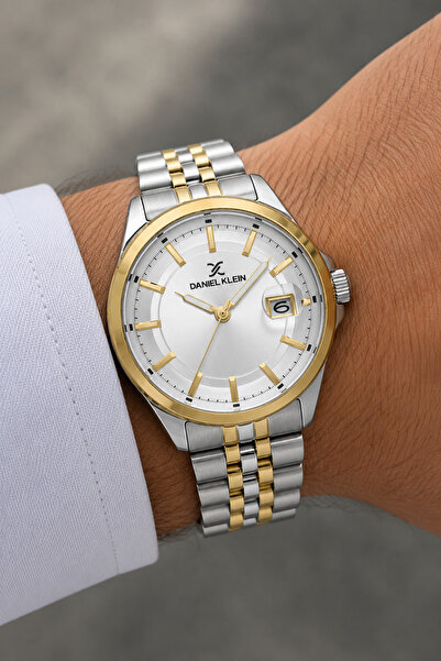 Daniel Klein Erkek Kol Saati 42 mm Gümüş Kadran Çift Renk Çelik Kordon Quartz...