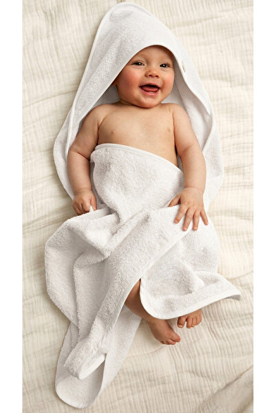 Alpar Tekstil Outlet Cotton Girl-Boy Newborn-Baby Bath Towel - Plain/White