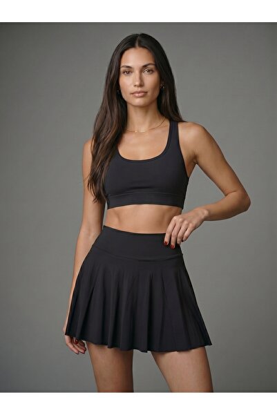 Noe Collection Kadın İç Taytlı Yüksek Bel Pileli Spor Tenis Eteği Siyah