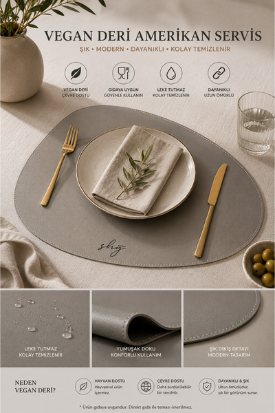 SHG HOME Premium Amerikan Servis Seti 4’lü – Vegan Deri, Dayanıklı, Kolay Tem...