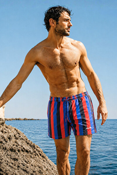 Madmext Red Striped Men's Swim Shorts 6852