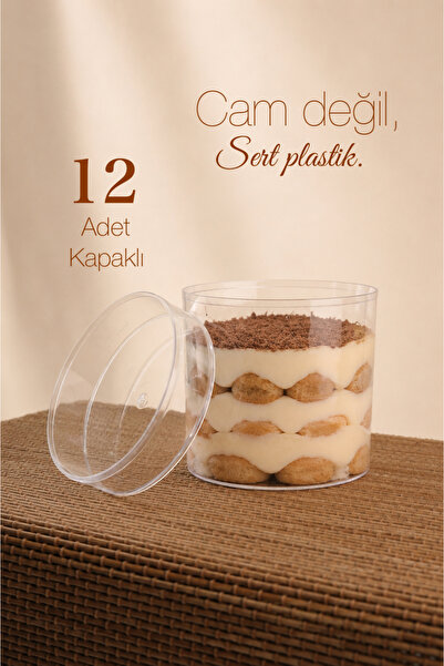Ezupack 12'Lİ Yuvarlak Tiramisu Cup Mika Kase Plastik Şeffaf Kapaklı Sunum Ka...