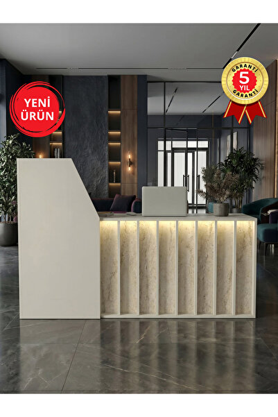 dorpek Ledli Karşılama Bankosu 182 cm Ofis Kasa Resepsiyon Masası, Raflı ve Ç...