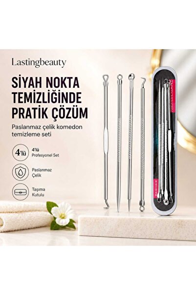 lasting beauty 4 Parça Kutulu Paslanmaz Çelik Sivilce Akne Siyah Nokta Temizl...