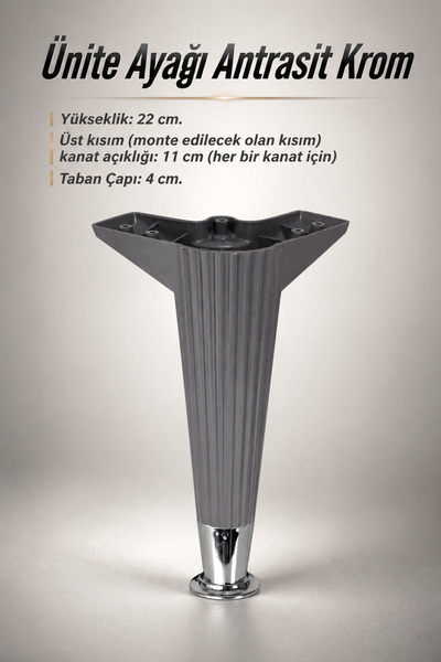 NZB Mobilya Kanepe Koltuk Ünite Ayağı 22 Cm Baza Ayak Antrasit Krom