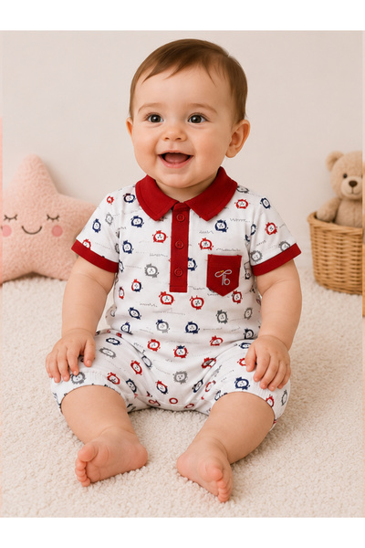 Tomuycuk Yazlık Kısa Kollu Erkek Bebek Tulum %100 Pamuklu Alttan Çıtçıtlı Uyk...