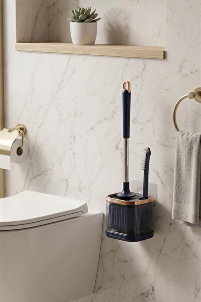 MAKRİ HOME Toilet Brush and Cleaning Brush Set, Blue, Wall Mountable, 45 cm