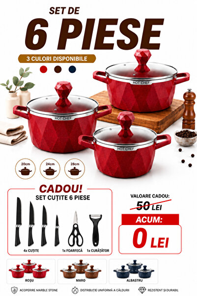 Hotchef HomeRoy – Set Oale 6 Piese Marble Stone + Cadou Set Cuțite 6 Piese