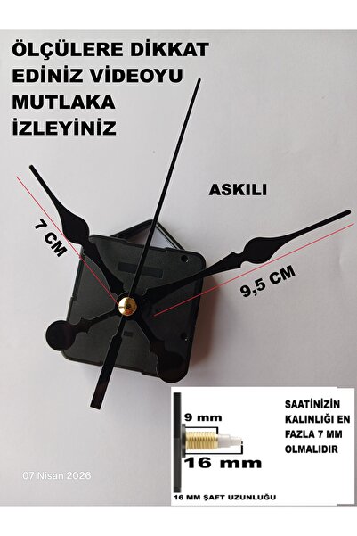 Clock Machine, 16 MM SHAFT LENGTH Akar Quiet Running Clock Mechanism, Scorpio-Yelkovan-Seconds - (STRAPPED)