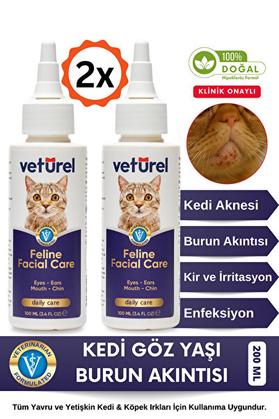 Veturel Kedi Yüz Temizleme Kulak Burun Göz Ağız Çene Aknesi Gözyaşı Lekesi Gü...