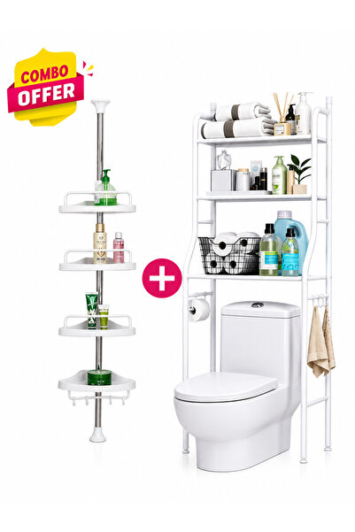 Baytix HOME 2 Combo Set 3-Tier Over-the-Toilet Bathroom Storage Organizer + 4...