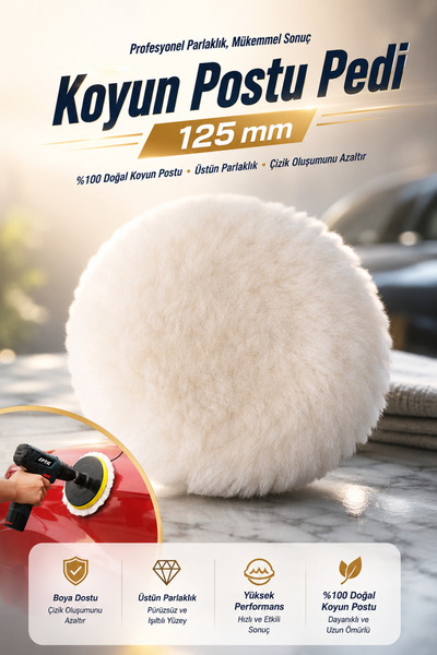 NZB Koyun Postu Pedi Ø 125 mm Pasta Cila Polisaj Süngeri Cırt Tabanlı Kuzu Po...