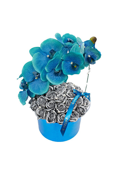 velve Aranjament floral Wonderful in cutie albastru glow,37 trandafiri de sap...