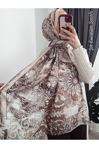 MODA Ayshara Nakkaşın mührü tek taraflı şal- TOPRAK KAHVE