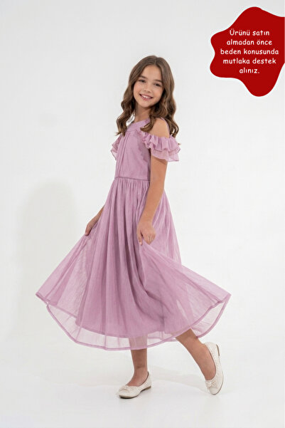 Eray Kids Omzu Açık Şifon Kız Çocuk Uzun Abiye Elbise