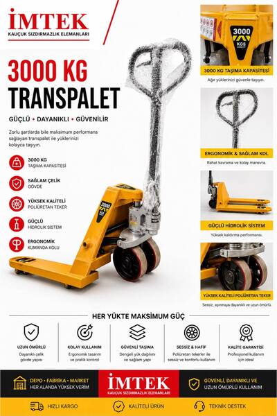 İmtek Kauçuk Poliüretan Plastik 3000 KG MANUEL TRANSPALET